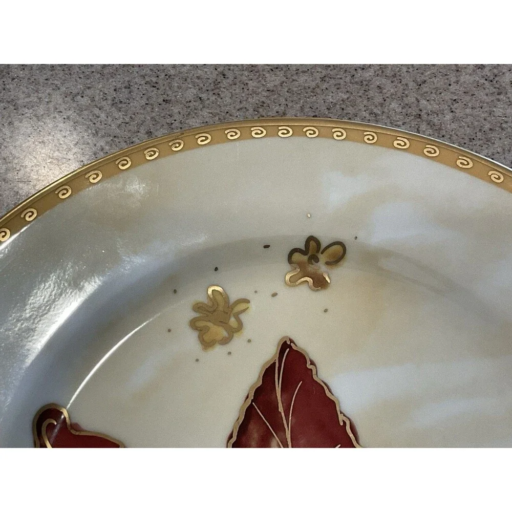 Crate & Barrel Salad Plates Autumn Fall Leaf Set Of 4 Decorative Gold Gilt